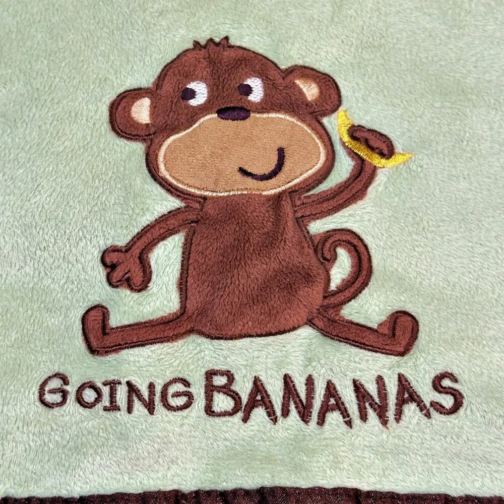 CARTERS Baby Blanket Lovey Monkey Going Bananas Satin Trim 30 x 38 Green Brown